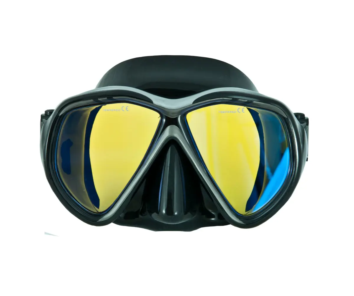 Mask Tiara II, brightening yellow glass, anti-fog, black silicone, black-silver frame