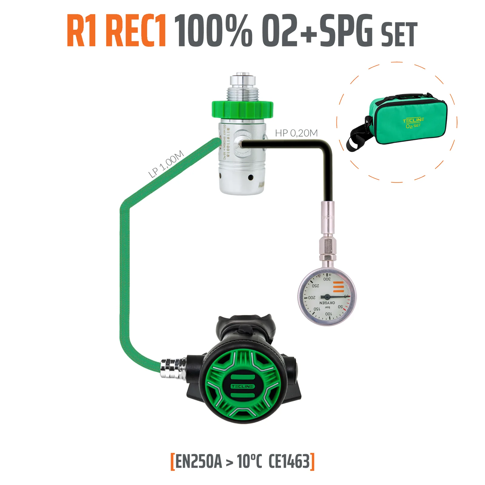 Regulador R1 REC1 100% O2 M26x2 con SPG, stage set - EN250A > 10°C