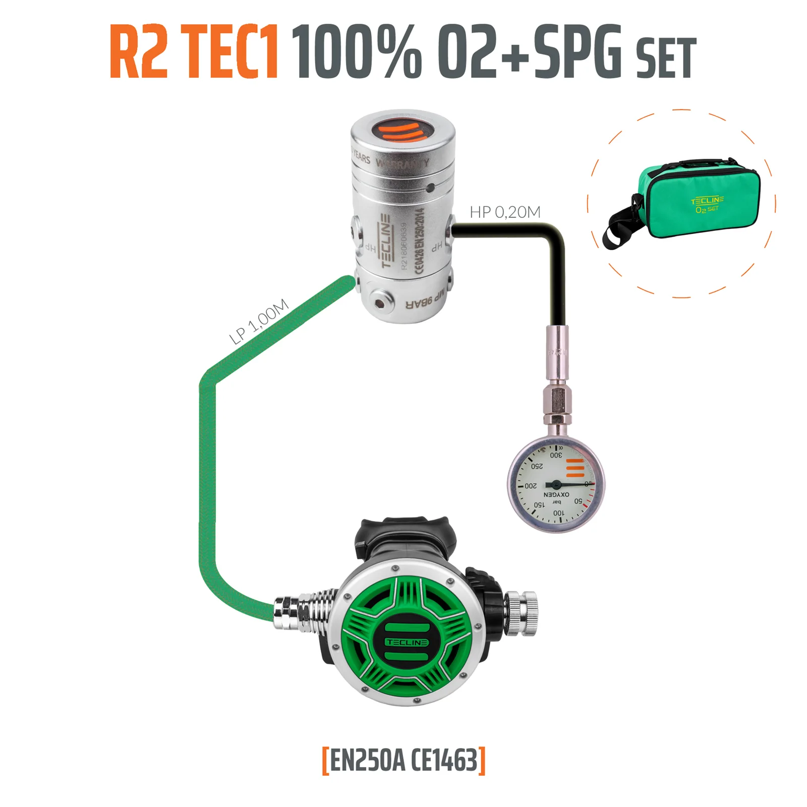Regulador R2 TEC1 100% O2 M26x2 con SPG, stage set - EN250A