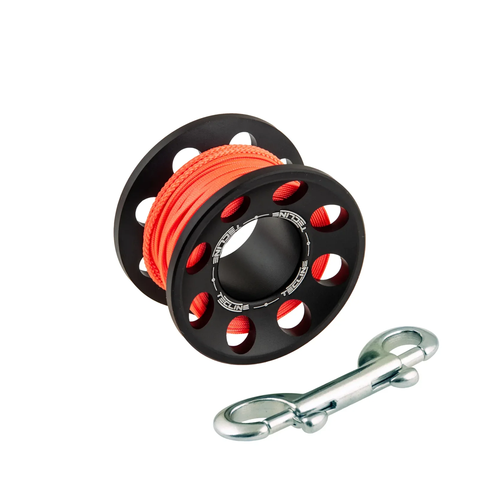 Spool aluminio negro 15 m, con inox 90 mm snap