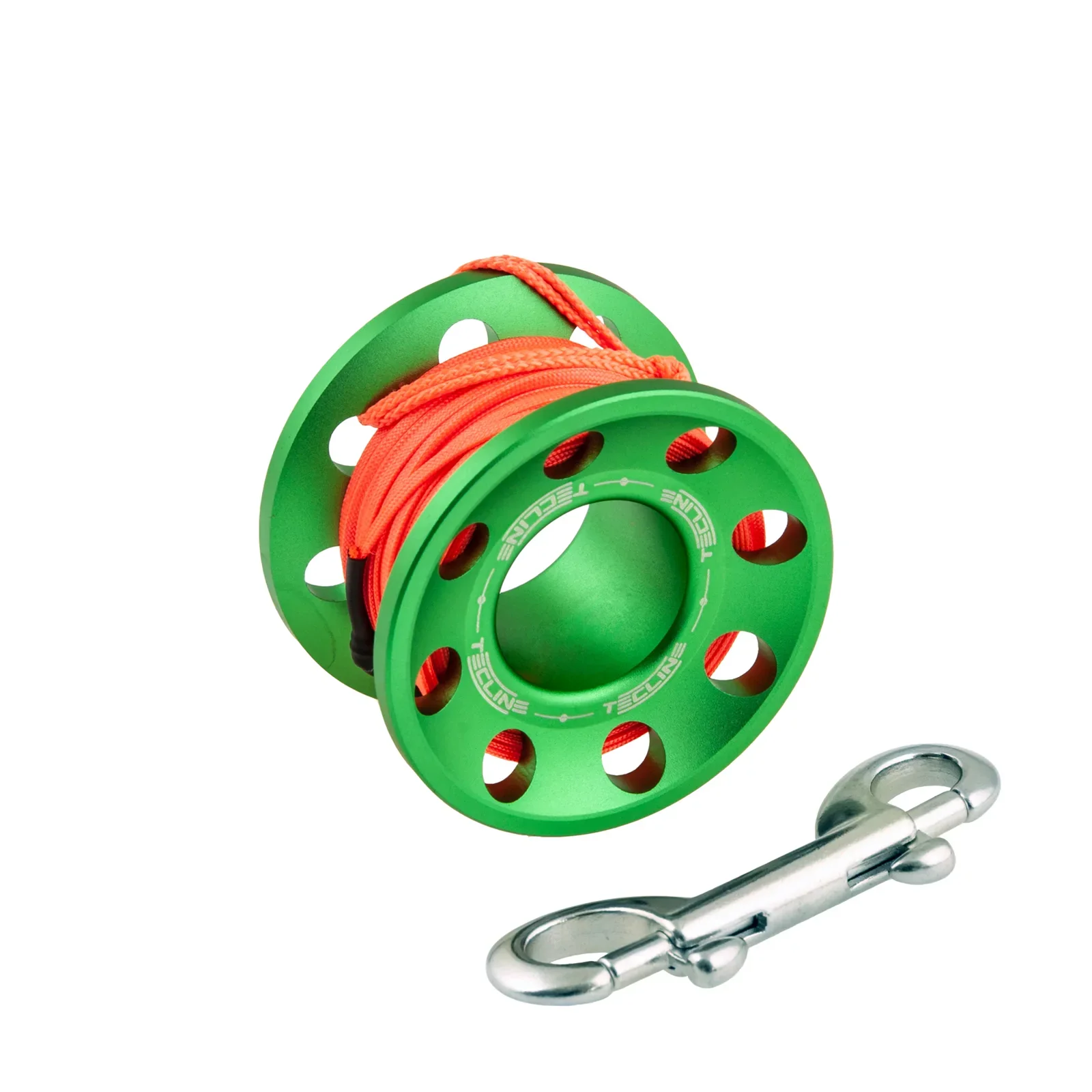 Spool aluminio verde 15 m, con inox 90 mm snap