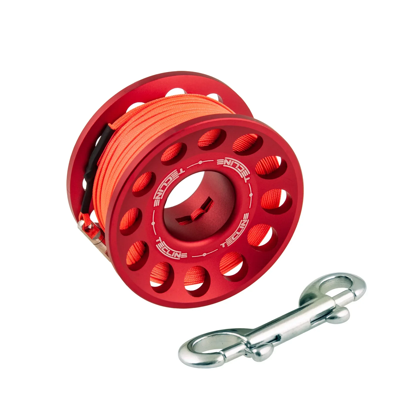 Spool de aluminio rojo 30 m con mosquetón inox 90 mm