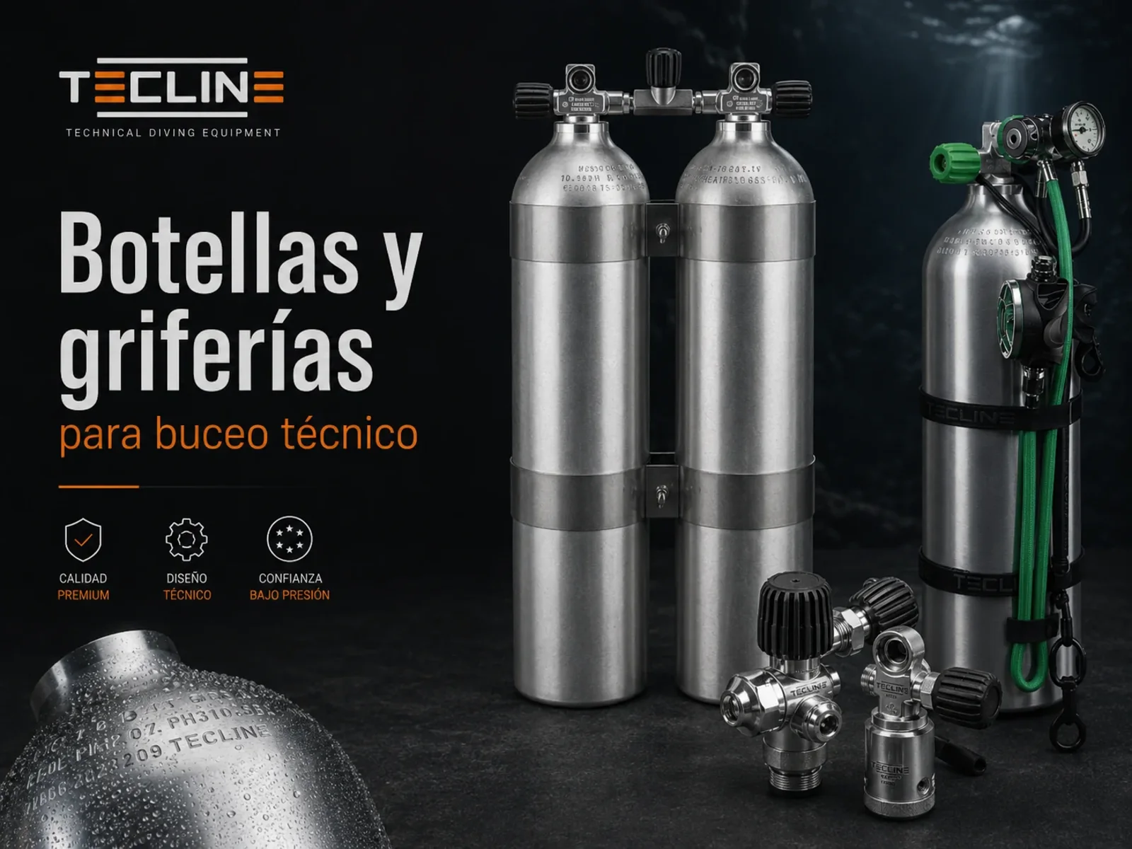 Botellas y griferías para buceo técnico