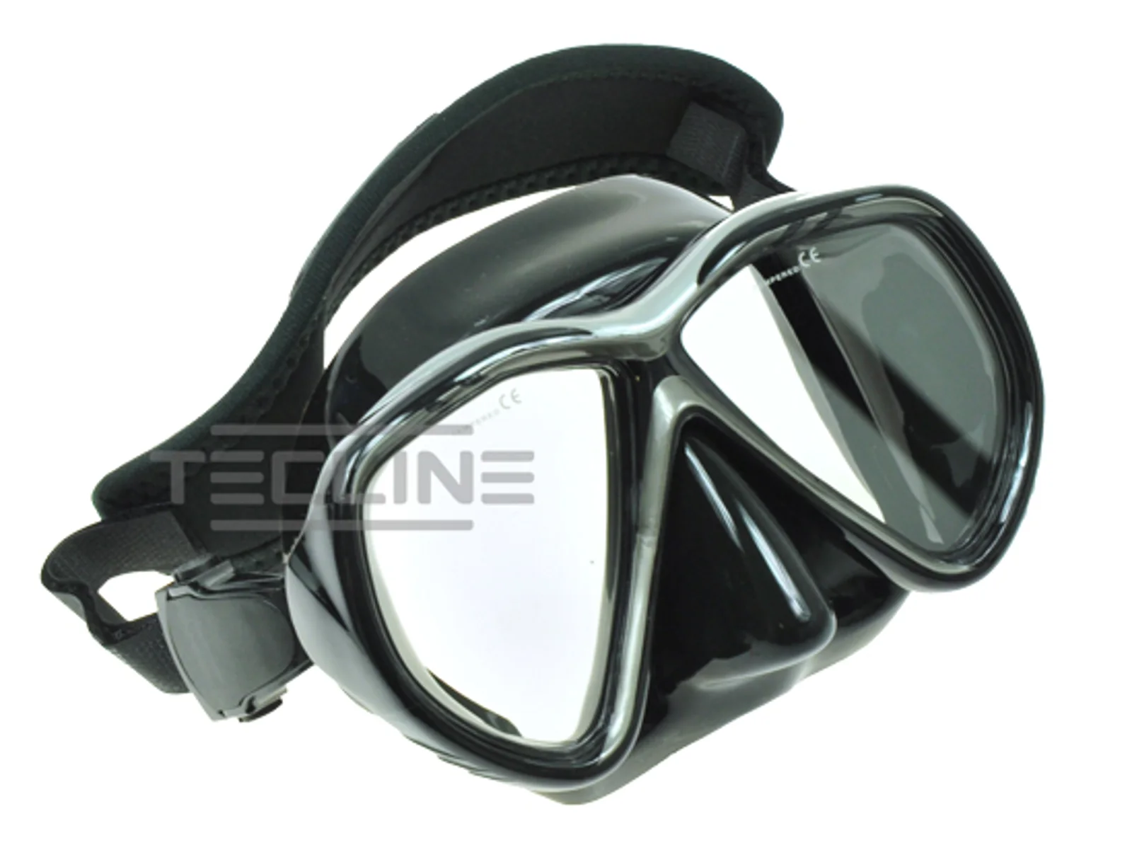 TecLine Tiara máscara w/neopreno strap, blk silicon, blk-plata marco