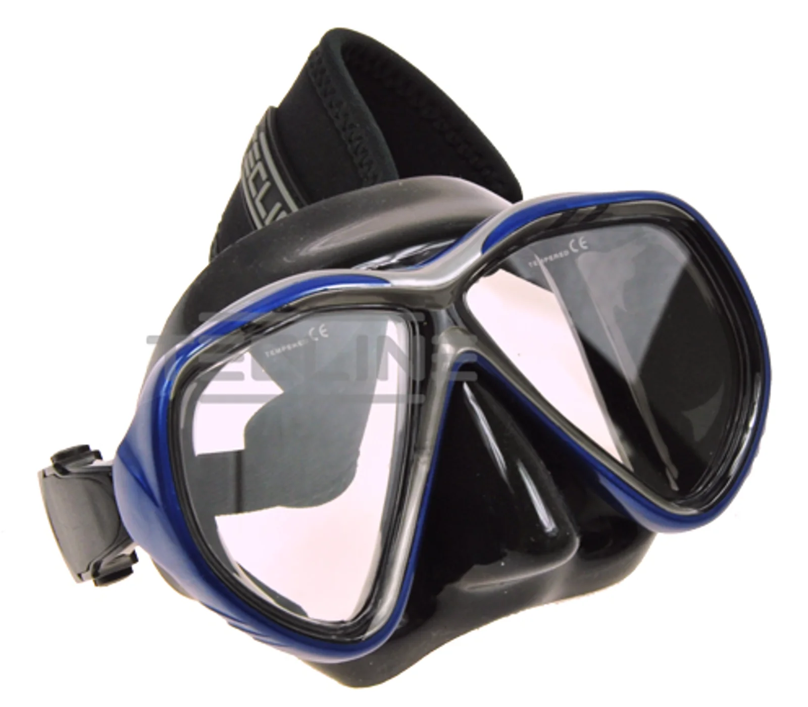 TecLine Tiara máscara w/neopreno strap, blk silicona, azul marco
