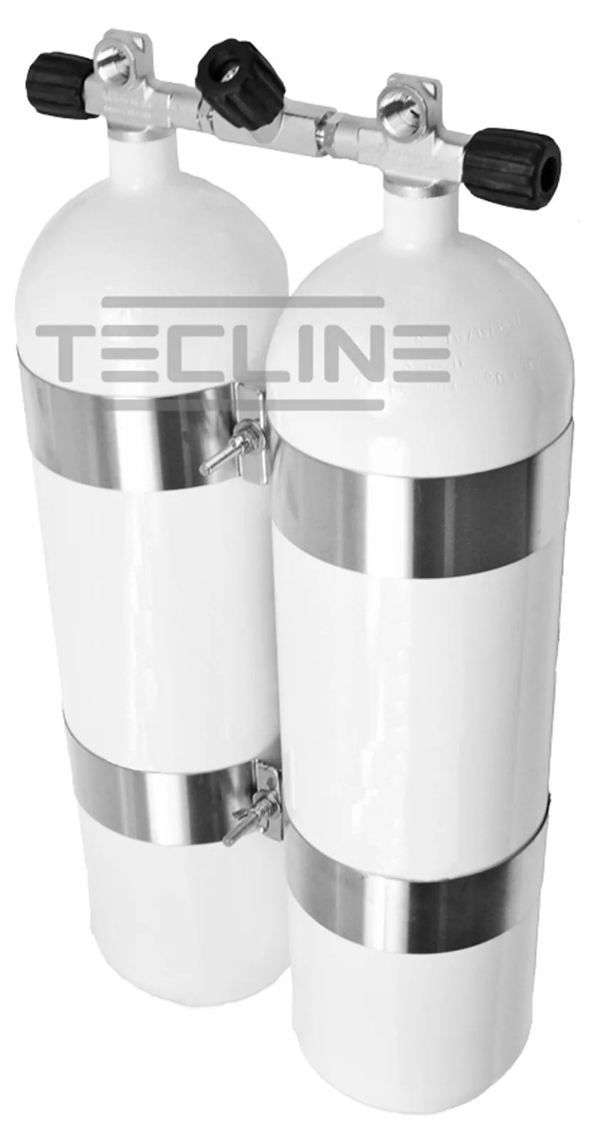Bibotella 2 x 12L, 171 mm, 300 bar, Eurocylinder, 60 mm abrazaderas de botella, manifold, goma knobs